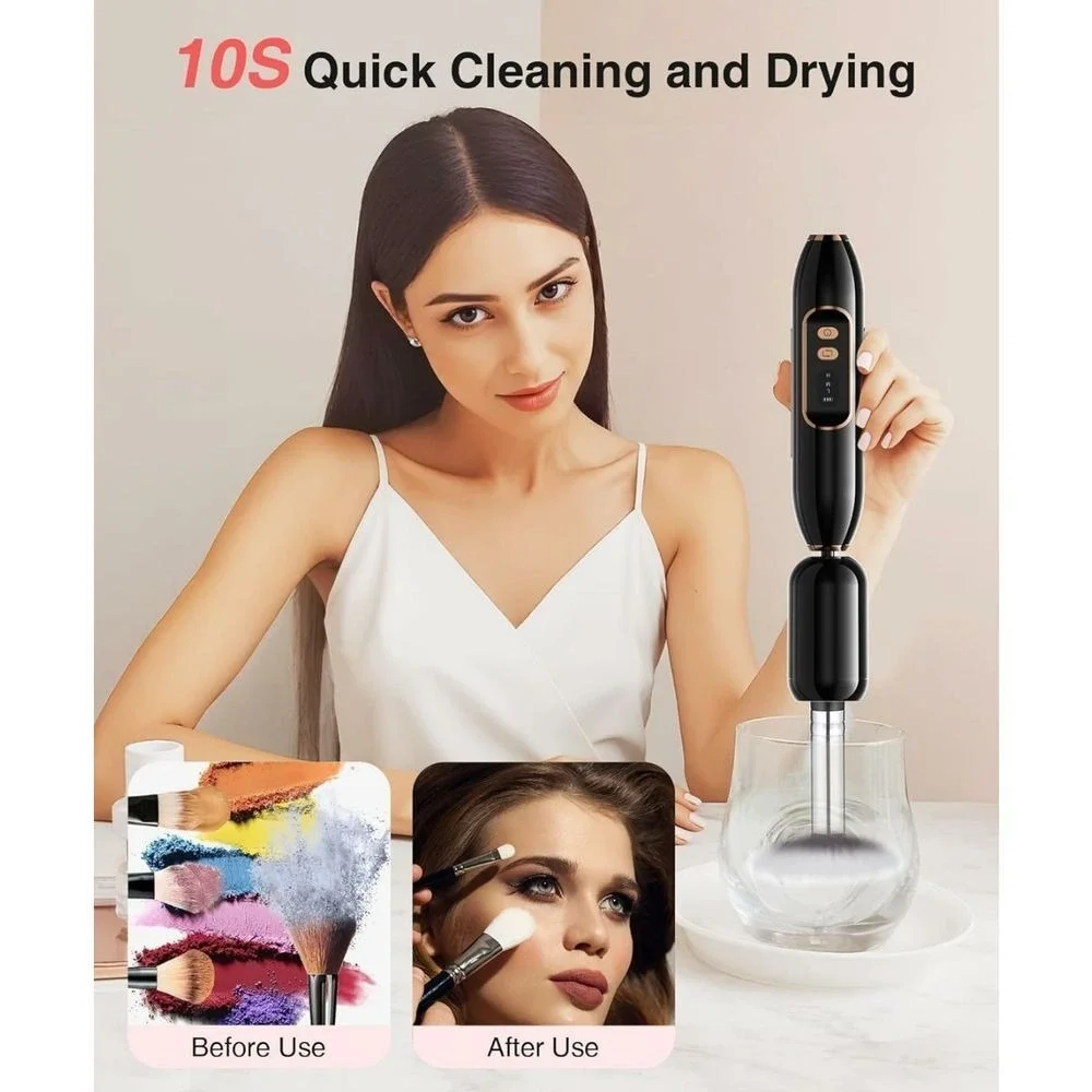 HiLUNDA 2-in-1 Electric Makeup Brush Cleaner and Nail Drill Set Black NIB